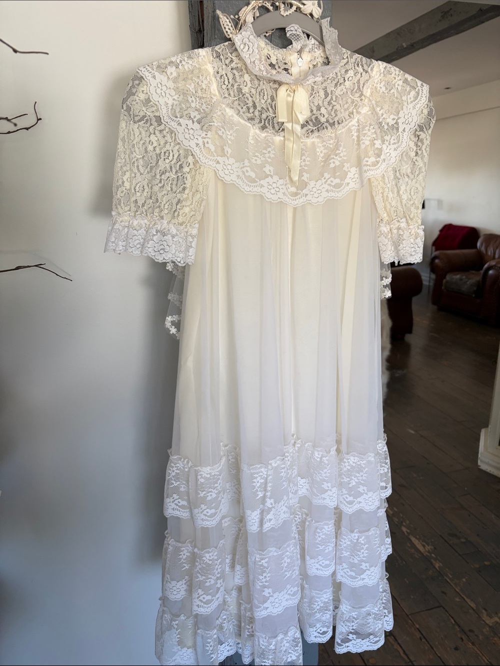 Lace Trim Ivory vintage gown for baptism for girls for all vintage lovers size
